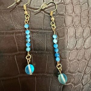 Elegant Blue Beaded Dangle Earrings